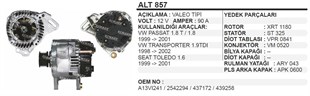 Alternatör 12v 90ah Vw Passat Octavıa Alt857 | Wınwın Alt857