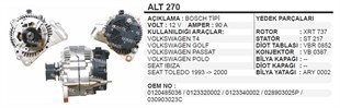 Alternatör 12v 90ah Vw Transporter Golf Passat Polo Seat İbiza Toledo Alt270 | Wınwın Alt270
