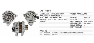 Alternatör 12v 95ah Honda Cıvıc 1.4 1.8 Honda Fb7 Alt5304 A5tj0191am A5tj0191ze A5tj0191zc A5tj0191am | Remark Alt5304