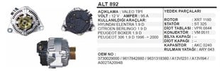 Alternatör 12v 95ah Hyundai Elentra Ducato Boxer | Remark Alt892