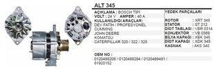 Alternatör 24v 30ah Bmc Dev Fatih Bmc Dev Fatih Profesyonel Cummıns Johndeere Komatsu Caterpillar 320 322 325 | Ithal T345oem