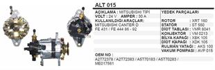 Alternatör 24V 30AH Mitsubishi Canter ALT015 (RB)-ALT015-U ALTV016-111344-111758-A002T71983-WUT ALT12551--- | REMARK ALT015