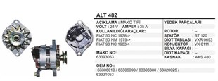 Alternatör 24v 40ah Fıat 50nc İveco 65.9 50nc/m24 Ym (tekli Kasnak 9.5 Kayış) 63393053 | Martek Alt482