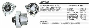 Alternatör 24v 55ah Ford Cargo 3225 Cargo 3227 01>> İki Ayak Kalın Alt366 | Martek Alt366