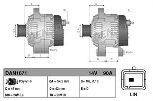 Alternatör 12v 90ah Peugeot 208 301 Citroen C-elysee C3 C4 14- 1012101720 | Denso Dan1071