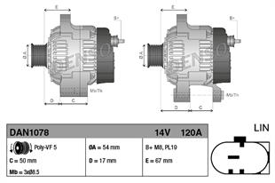 Alternatör 12v 120ah Fıat Egea Dolbo Albea Fiorino Punto Panda Jeep Renegade Fıat 500c 500l | Denso Dan1078