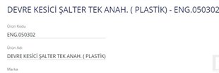 Devre Kesici Tek- Anahtarı- Plastik 050302 | Eng 050302