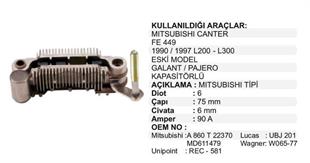 Diyot Tablası 75mm Mitsubishi Hyundai H100 L200 L300 75 Mm Rm20-rec581 | Pars Imr7564