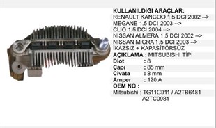 Diyot Tablası Mıtsubıshı Tip Colt 1.6 Galant 2.0 | Vertex Vmr8530