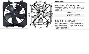 Fan Motoru 12v Honda Cıvıc Elegans 1.4 1.8 2.2 06> | Ith Rfm4530