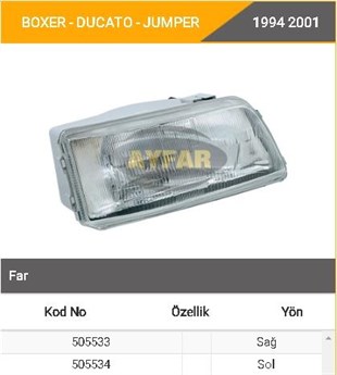 Far Pejo Boxer Ducato Cıtroen Jumper Sol---505534 | Ayfar 505534