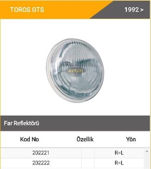 Far R12 Reflektör (h4) 43t Ayf202222 | Ayfar 202222