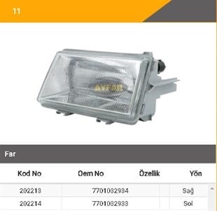 Far R9 R11 Sol Komple Çıtalı 93-96- Orta Kasaayf202214 | Ayfar 202214