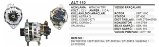 Alternatör 12v 110ah Opel Combo Astra Cıvıc | Ithal T110