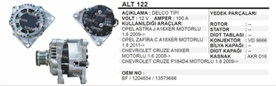 Alternatör 12v 100ah Astra J Chevrolet Cruze | Ithal T122