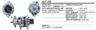Alternatör 24v 60ah Isuzu Campıon Alt165 Altv043 | Ithal T165oem