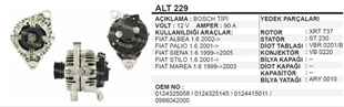 Alternatör 12v 90ah Doblo Albea Palio Siena Alt229 | Ithal T229