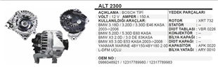 Alternatör 12v 150ah Bmw 3.20 5.20 X3 X5 2003- Land Rover Alt2300 Alt2300 Alt8978 Alt22970n Alt23890 | Ithal T2300