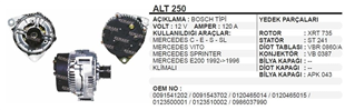 Alternatör 12v 120ah Mercedes Sprinter E200 Vito Uwa3597 | Ithal T250