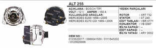 Alternatör 12v 150ah Mercedes S500 Vito E200 | Ithal T255