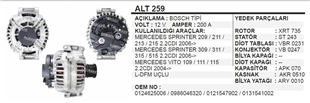 Alternatör 12v 200ah Mercedes Sprinter Alt259 | Ithal T259