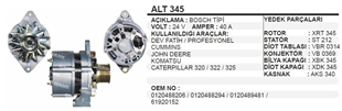 Alternatör 24v 30ah Bmc Dev Fatih Bmc Dev Fatih Profesyonel Cummıns Johndeere Komatsu Caterpillar 320 322 325 | Ithal T345oem