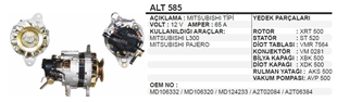 Alternatör 12v 65ah Ym Tek Kasn Kalın.b Alt585 | Ithal T585