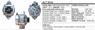 Alternatör 12v 70ah 5pk Suzuki Swıft Carry Vitara Honda Cıvıc Alt9530 | Ithal T9530