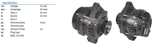 Alternatör 12v 50ah Mercury Marin 8466 (yandan Çıkış Cıvata Soket) Alt072 | Ithal Tuwa3777