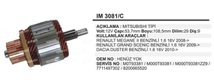 Marş Kollektörü 12V 9DİŞ (Gövdesi Uzun) Renault Megan II Dacia Duster Scenic Mazda 53,5*106.5*9DİŞ IM3081 Uzun | ITH IM3081U