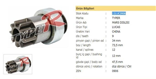 Marş Dişlisi 9DİŞ Hitachi Tip Forklift Clark Daewoo Clark Daewo Forklift LS Traktör Kore Yanmar 33mm ZEN0906 190426 210420-5 | ITH MDHT17709C