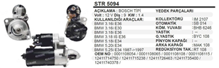 Marş Motoru 12v 9diş Bmw 3-5 Seri 2kulakbosch-0001107442 1986s00674 Str5094 Umm3371 Str2104 | Ith Str2104