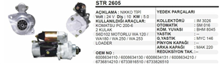 Marş Motoru 24v 10diş Komatsu Hyundai Pc200 Loader Pc200-6/wa 120/180/250 | Ith Str2605