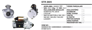 Marş Motoru 24v 10diş Komatsu Hyundai Pc200 Loader Pc200-6/wa 120/180/250 | Ith Str2605