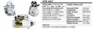 Marş Motoru 12v 10diş Doblo Albea Siena Palio Linea | Ith Str3067