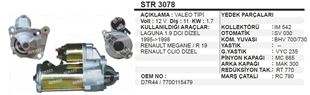 Marş Motoru 12v 11diş Pejo R19 Laguna Clio Dizel Renault Kangoo Clıo Megane Laguna Dızel 1.7kw | Ith Str3078