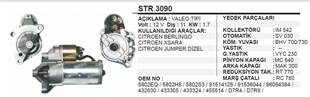 Marş Motoru 12v 11diş Cıtroen Berlingo Jumper 10/11/12 Dişe Olur Str5190 Str3085 Str3090 Str3095 Wut-str30477n Str30477va | Ith Str3090