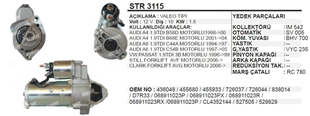Marş Motoru 12v 10diş Audi Vw A6/passat 1.9 Tdı D7r Str3115 Wutse-17977n | Ith Str3115