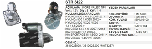 Marş Motoru 12V 8DİŞ Hyundai İ20 İ30 Kia Ceed | ITH STR3422