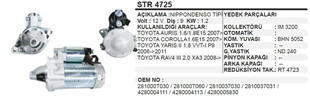 Marş Motoru 12v 9diş Toyota Corolla Aurıs Yarıs | Ith Str4725