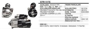 Marş Motoru 12v 9diş Ducato Boxer 2011 Otokar Jest Fıat Ducato-boxer 2,3jtd 11- | Ith Str5176