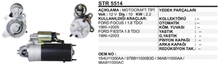 Marş Motoru 12v 10diş Ford Focus Fiesta Connect | Ith Str5514