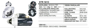 Marş Motoru 12v 9diş 1.7kw Ters Lombardin Pancar Str5810 Uzun Tip | Ith Str5810