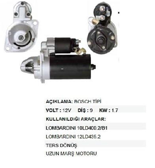 Marş Motoru 12v 9diş 1.7kw Ters Lombardin Pancar Str5810 Uzun Tip | Ith Str5810