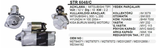 Marş Motoru 12v 10diş Mıtsubıshı L200 Ym Starex 99 | Ith Str6048c