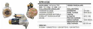 Marş Motoru 12v 15diş Johndeere Yanmar Forklift Johnder Erkunt Yanmar Johonder Jeneratör Wut-str18051 (dişli Çapı 44mm) | Ith Str6126
