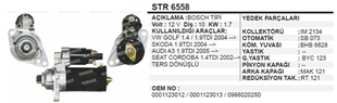 Marş Motoru 12v 10diş Vw Caddy Trans Ters Ym | Ith Str6558