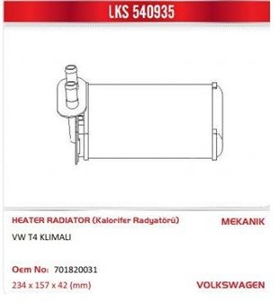 Kalorifer Radyatörü Klimalı Transporter T4 96>03 | Lks 540935