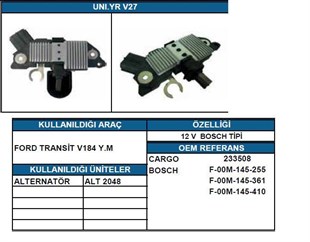 Konjektör 12v Ford Transıt Ym V184 Cıtroen Berlingo Peugeot 206 306 | Unıp Yrv27