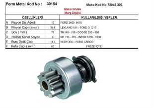 Marş Dişlisi 10diş Ford Cargo Mf 135 285 Perkins Nf38mm Freze İçte 72046303 | Mako 72316023
